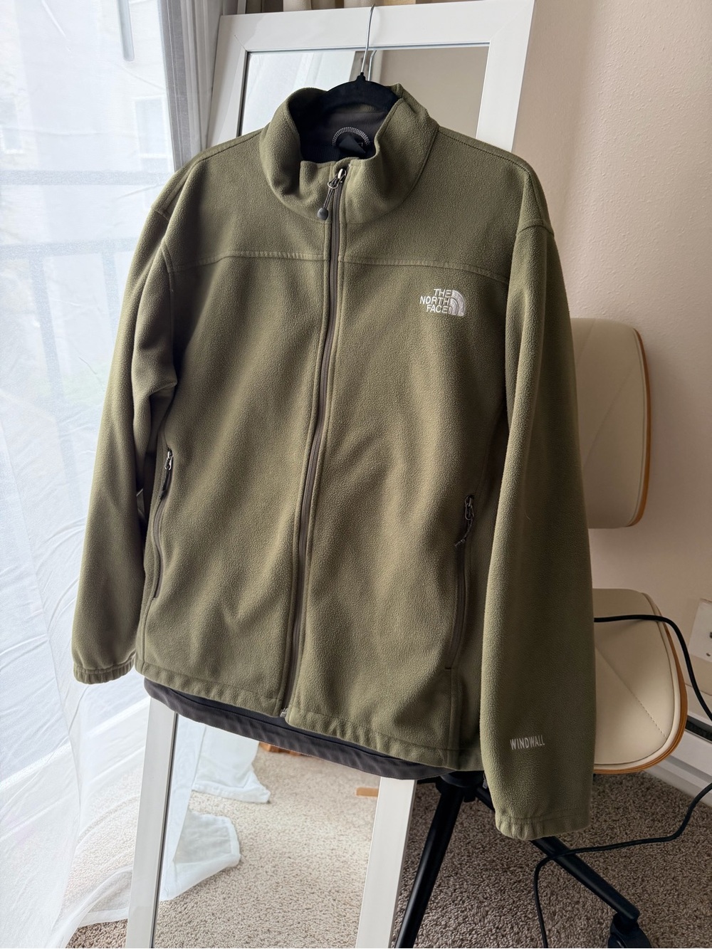 The North Face WindWall Men's Green Full Zip Fleece Jacket Stand Collar XL